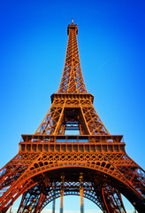 iron eiffel tower in sunset light, Paris, France, retro toned