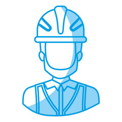 blue silhouette with half body of faceless male bearded architect with helmet vector illustration