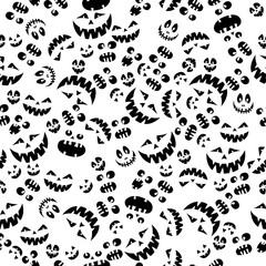 halloween seamless pattern spooky smiling faces.