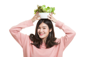 Healthy Asian woman with salad.