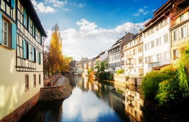 Petit France medieval district of Strasbourg, Alsace France, retro toned