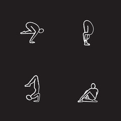 Yoga asanas chalk icons set
