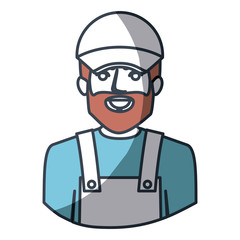 color silhouette and thick contour of half body of bearded delivery man vector illustration
