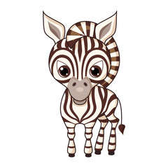 Cute cartoon zebra in kawaii style. Isolated on white background.