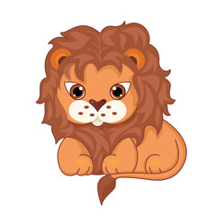 Fototapeta premium Cute cartoon lion in kawaii style. Isolated on white background.