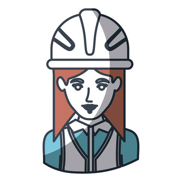 color silhouette and thick contour of half body of female architect with helmet vector illustration