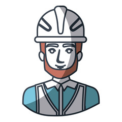 color silhouette and thick contour of half body of male bearded architect with helmet vector illustration