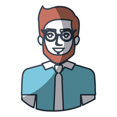 color silhouette and thick contour of half body of man with glasses and shirt with tie and bearded vector illustration