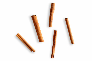 Top view of cinnamon stick isolated on white background