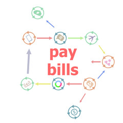 Text pay bill . Business concept . Linear Flat Business buttons. Marketing promotion concept. Win, achieve, promote, time management, contact