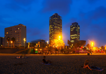 Naklejka premium View of Beach in summer night in Barcelona
