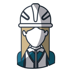 color silhouette and thick contour of half body of faceless female architect with helmet vector illustration