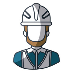 color silhouette and thick contour of half body of faceless male bearded architect with helmet vector illustration