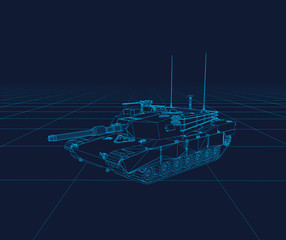Abrams tank Vector wireframe, perspective 3d technology vector illustration. - 152695534