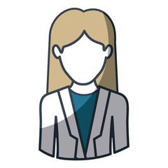 color silhouette and thick contour of half body of faceless woman with formal suit and long hair vector illustration