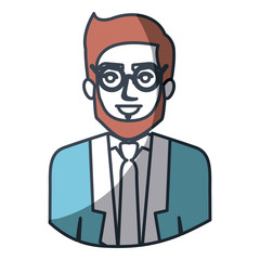color silhouette and thick contour of half body of man with beard and glasses and formal suit vector illustration