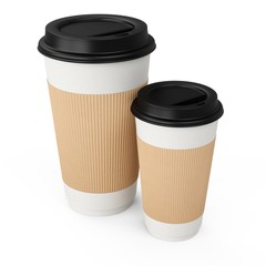 3D Rendering paper coffee cups isolated on white background