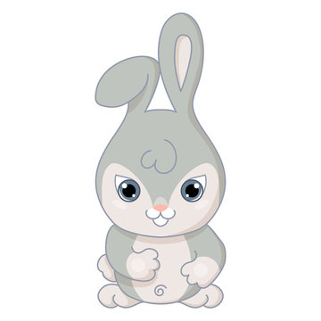 Cute cartoon hare in kawaii style. Isolated on white background.
