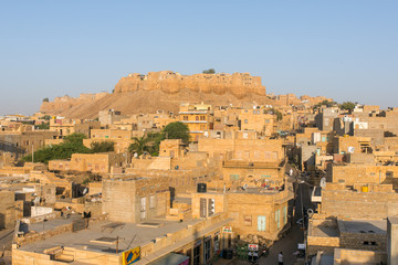 Jaisalmer city view with the fort on the hill, Rajasthan, India