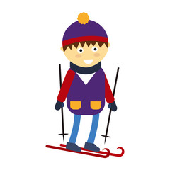 Christmas boy playing winter game happy leisure kid character vector illustration