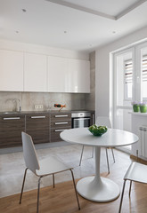 Kitchen interior in modern apartment in scandinavian style