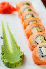 Salmon sushi rolls with shrimps