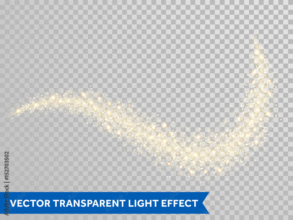 Poster gold glitter spray wave of sparkling particles on vector transparent background