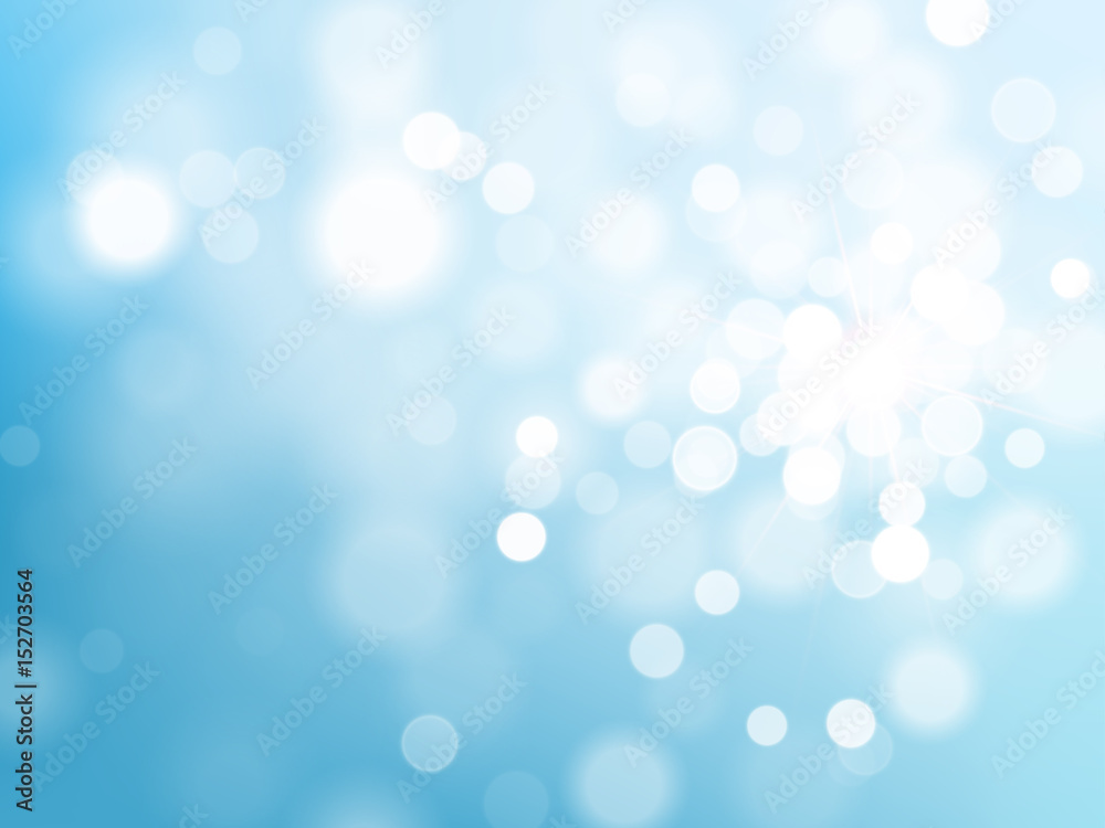 Poster Blue bokeh light sparkling effect on vector shining sky background