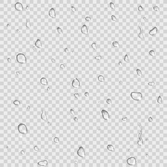 Water rain drops realistic isolated droplets on transparent background