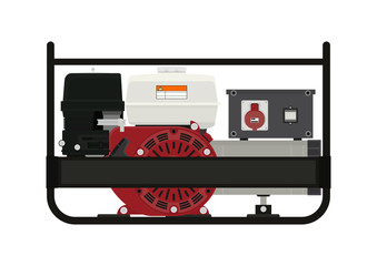 Portable electric generator. Side view. Flat vector.