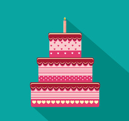 Festive big cake. Happy Birthday. Greeting card or invitation for a holiday. Vector