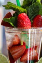 Fresh fruit cocktail on the counter in market