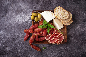 Selection of Italian appetizer. Wine snack set.