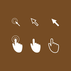 Obraz premium Cursor pointer icons. Click press and touch actions. Flat style.