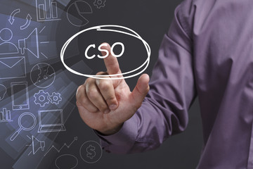 Business, Technology, Internet and network concept. Young businessman shows the word: CSO