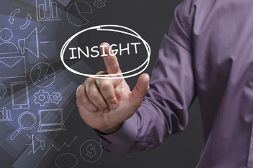 Business, Technology, Internet and network concept. Young businessman shows the word: Insight