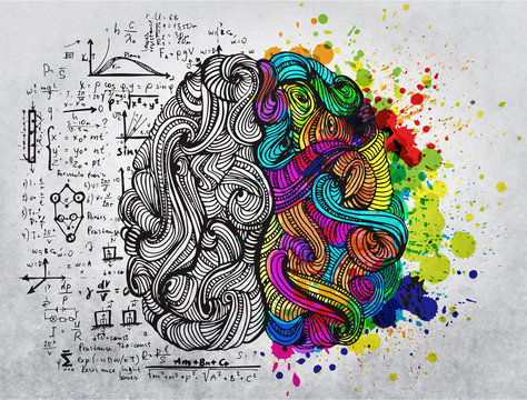 Brain doodle concept about creative right side and logical left side