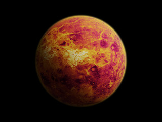 Obraz na płótnie Canvas planet Venus isolated on black background, focus on the planet's surface 