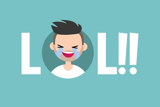LOL conceptual illustrated sign. laughing out loud boy /  editable vector flat illustration