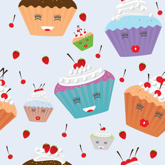 Cartoon Cupcakes Pattern Background