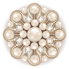 Mandala brooch jewelry, design element. pearl  vintage ornamental background. - obrazy, fototapety, plakaty