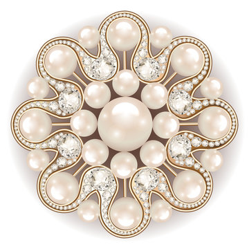 Mandala Brooch Jewelry, Design Element. Pearl  Vintage Ornamental Background.