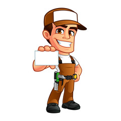 Friendly carpenter, he is dressed in work clothes