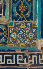 asian old ceramic mosaic. elements of oriental ornament on ceramic tiles