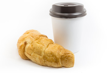 croissants and coffee-to-go isolated on white background