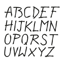 Scratched doodle  Hand drawn letters font. marker lettering. Grunge font, Sans serif. Vector design. Isolated on white background. alphabet written with ink, brush. calligraphy, lettering