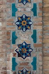 asian old ceramic mosaic. elements of oriental ornament on ceramic tiles