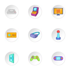 Play console icons set, cartoon style