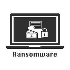 Ransomware malware virus black icon. Vector illustration cyber crime security concept.