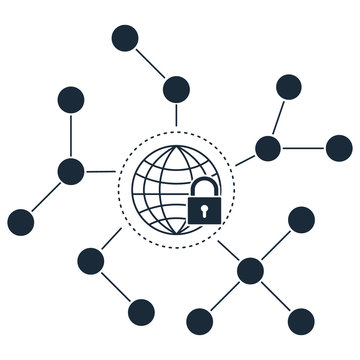 Global social network security protection .Vector illustration business technology security concept.